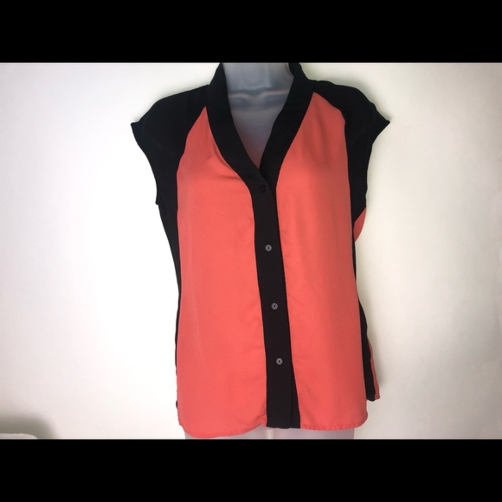 Worthington Orange/Black Colorblock‎ Blouse Women's Small